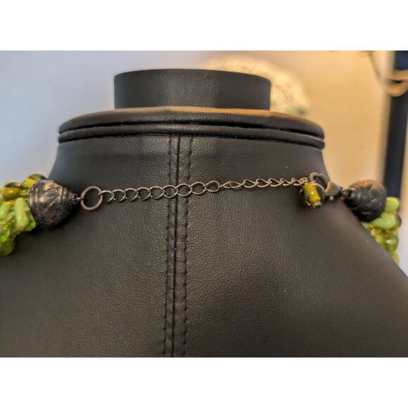 Spring Green Cream & Brown Glass Bead Multi-Strand Choker Necklace - Picture 6 of 7